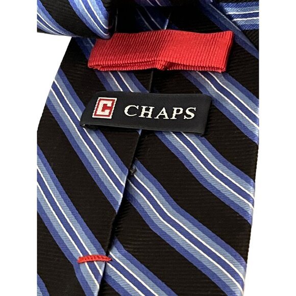 CHAPS Ralph Lauren 100% Silk Striped Blue Men's Necktie - Picture 2 of 6